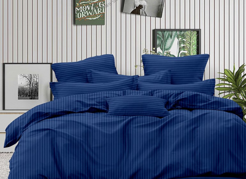 КПБ СТРАЙП-Сатин Синий 140гр 100% хлопок на резинке