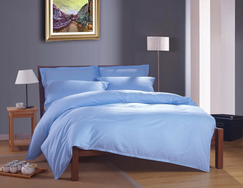 Наволочки 2 шт Страйп-Сатин Голубые (вертикальная полоса)